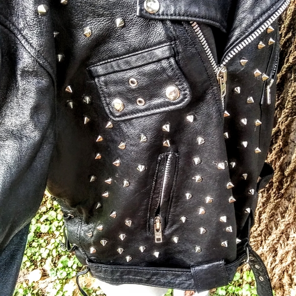COPY - CANADIAN COS NOVA M  L-XL VINTAGE MOTO JACKET SPIKED STUDDED - Picture 2 of 8